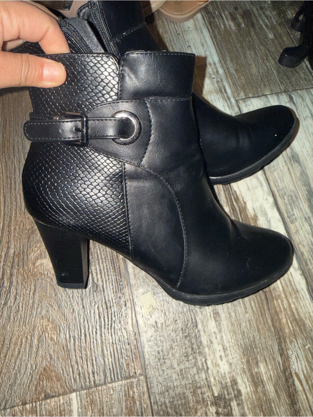 Women's Black High Heel Ankle Boots - Textured Back